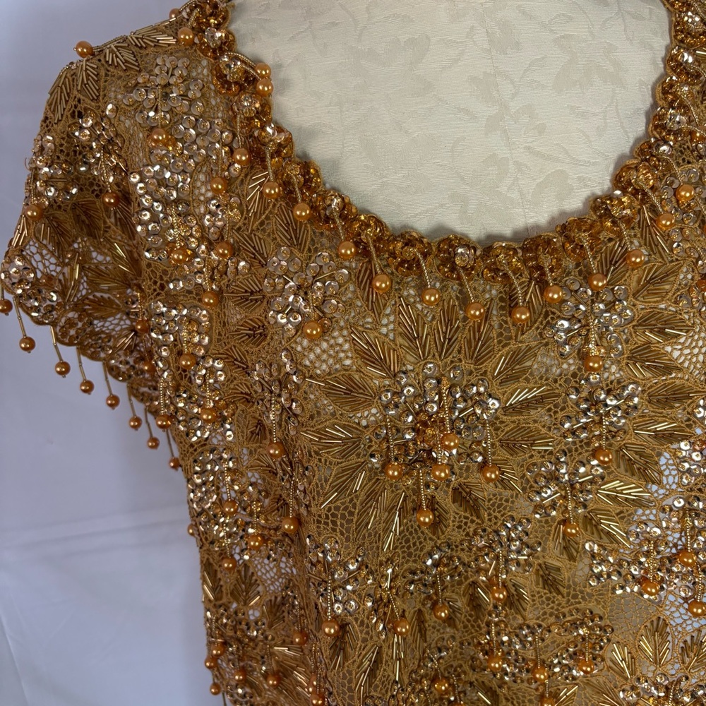 Vintage gold beaded sequin bolero shrug cape top one size glam - Picture 5 of 7